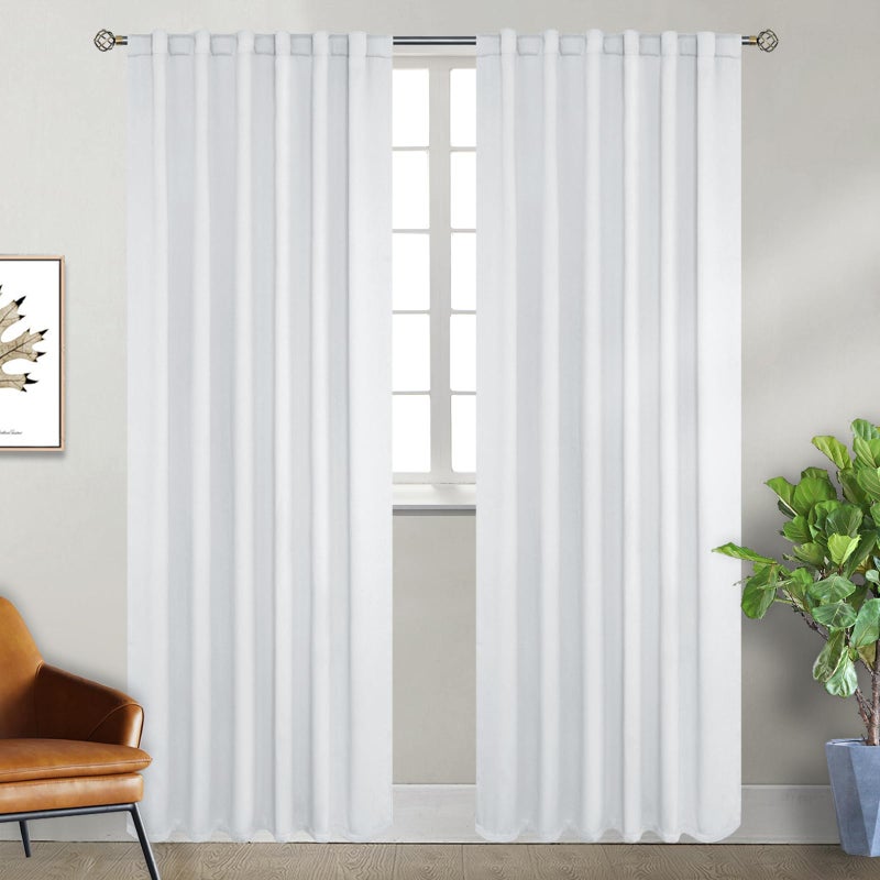 BGment White Curtains for Bedroom - 52 x 84 inch Rod Pocket and Back Tab Thermal Insulated Room Darkening Curtains for Living Room, 2 Panels Set, Greyish White - Image 1